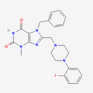 molecular formula C24H25FN6O2 B11423842 7-Benzyl-8-[[4-(2-fluorophenyl)piperazin-1-yl]methyl]-3-methylpurine-2,6-dione 