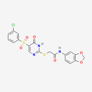 N-(benzo[d][1,3]dioxol-5-yl)-2-((5-((3-chlorophenyl)sulfonyl)-6-oxo-1,6-dihydropyrimidin-2-yl)thio)acetamide