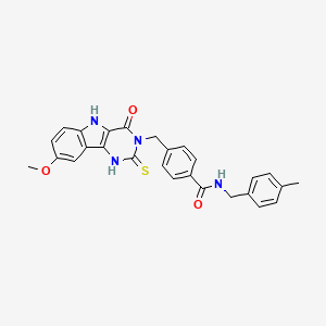 4-[(8-methoxy-4-oxo-2-thioxo-1,2,4,5-tetrahydro-3H-pyrimido[5,4-b]indol-3-yl)methyl]-N-(4-methylbenzyl)benzamide