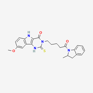 molecular formula C25H26N4O3S B11423916 8-methoxy-3-[5-(2-methyl-2,3-dihydro-1H-indol-1-yl)-5-oxopentyl]-2-thioxo-1,2,3,5-tetrahydro-4H-pyrimido[5,4-b]indol-4-one 