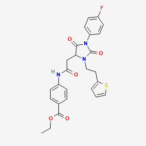 Ethyl 4-[({1-(4-fluorophenyl)-2,5-dioxo-3-[2-(thiophen-2-yl)ethyl]imidazolidin-4-yl}acetyl)amino]benzoate