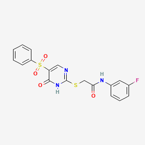 molecular formula C18H14FN3O4S2 B11423951 2-{[5-(benzenesulfonyl)-6-oxo-1,6-dihydropyrimidin-2-yl]sulfanyl}-N-(3-fluorophenyl)acetamide 