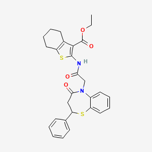 ethyl 2-(2-(4-oxo-2-phenyl-3,4-dihydrobenzo[b][1,4]thiazepin-5(2H)-yl)acetamido)-4,5,6,7-tetrahydrobenzo[b]thiophene-3-carboxylate