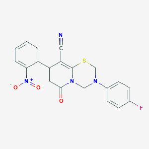 3-(4-fluorophenyl)-8-(2-nitrophenyl)-6-oxo-3,4,7,8-tetrahydro-2H,6H-pyrido[2,1-b][1,3,5]thiadiazine-9-carbonitrile