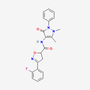 molecular formula C21H19FN4O3 B11424040 N-(1,5-dimethyl-3-oxo-2-phenyl-2,3-dihydro-1H-pyrazol-4-yl)-3-(2-fluorophenyl)-4,5-dihydro-1,2-oxazole-5-carboxamide 