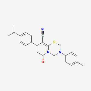 3-(4-methylphenyl)-6-oxo-8-[4-(propan-2-yl)phenyl]-3,4,7,8-tetrahydro-2H,6H-pyrido[2,1-b][1,3,5]thiadiazine-9-carbonitrile