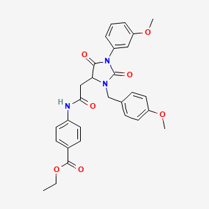 molecular formula C29H29N3O7 B11424095 Ethyl 4-({[3-(4-methoxybenzyl)-1-(3-methoxyphenyl)-2,5-dioxoimidazolidin-4-yl]acetyl}amino)benzoate 