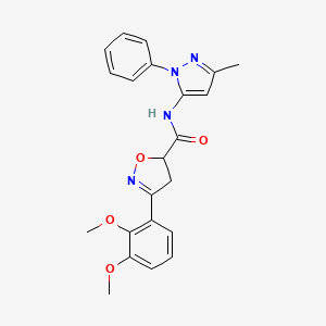 molecular formula C22H22N4O4 B11424128 3-(2,3-dimethoxyphenyl)-N-(3-methyl-1-phenyl-1H-pyrazol-5-yl)-4,5-dihydro-1,2-oxazole-5-carboxamide 