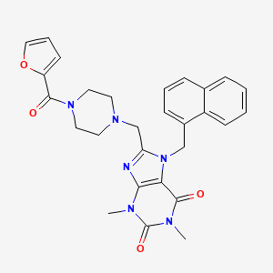 molecular formula C28H28N6O4 B11424191 8-[[4-(Furan-2-carbonyl)piperazin-1-yl]methyl]-1,3-dimethyl-7-(naphthalen-1-ylmethyl)purine-2,6-dione 