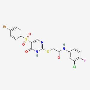 molecular formula C18H12BrClFN3O4S2 B11424245 2-((5-((4-bromophenyl)sulfonyl)-6-oxo-1,6-dihydropyrimidin-2-yl)thio)-N-(3-chloro-4-fluorophenyl)acetamide 