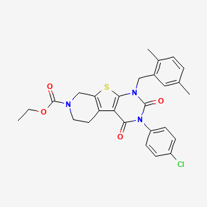 ethyl 4-(4-chlorophenyl)-6-[(2,5-dimethylphenyl)methyl]-3,5-dioxo-8-thia-4,6,11-triazatricyclo[7.4.0.02,7]trideca-1(9),2(7)-diene-11-carboxylate