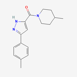 4-methyl-1-[3-(4-methylphenyl)-1H-pyrazole-5-carbonyl]piperidine