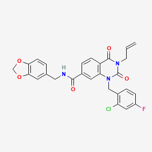 molecular formula C27H21ClFN3O5 B11424318 N-(1,3-benzodioxol-5-ylmethyl)-1-(2-chloro-4-fluorobenzyl)-2,4-dioxo-3-(prop-2-en-1-yl)-1,2,3,4-tetrahydroquinazoline-7-carboxamide 