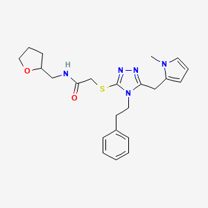 molecular formula C23H29N5O2S B11424377 2-{[5-[(1-methyl-1H-pyrrol-2-yl)methyl]-4-(2-phenylethyl)-4H-1,2,4-triazol-3-yl]thio}-N-(tetrahydrofuran-2-ylmethyl)acetamide 