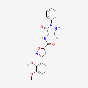 molecular formula C23H24N4O5 B11424394 3-(2,3-dimethoxyphenyl)-N-(1,5-dimethyl-3-oxo-2-phenyl-2,3-dihydro-1H-pyrazol-4-yl)-4,5-dihydro-1,2-oxazole-5-carboxamide 