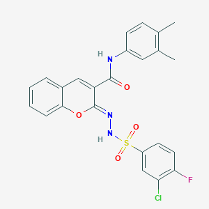 (2Z)-2-{2-[(3-chloro-4-fluorophenyl)sulfonyl]hydrazinylidene}-N-(3,4-dimethylphenyl)-2H-chromene-3-carboxamide