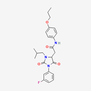 molecular formula C24H28FN3O4 B11424406 2-[1-(3-fluorophenyl)-3-(2-methylpropyl)-2,5-dioxoimidazolidin-4-yl]-N-(4-propoxyphenyl)acetamide 