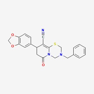 8-(1,3-Benzodioxol-5-yl)-3-benzyl-6-oxo-2,4,7,8-tetrahydropyrido[2,1-b][1,3,5]thiadiazine-9-carbonitrile