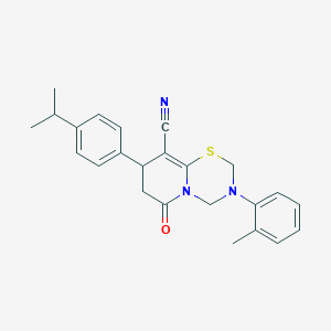 molecular formula C24H25N3OS B11424444 3-(2-methylphenyl)-6-oxo-8-[4-(propan-2-yl)phenyl]-3,4,7,8-tetrahydro-2H,6H-pyrido[2,1-b][1,3,5]thiadiazine-9-carbonitrile 