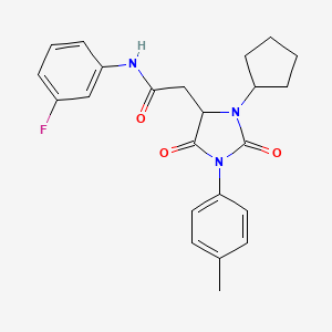 2-[3-cyclopentyl-1-(4-methylphenyl)-2,5-dioxoimidazolidin-4-yl]-N-(3-fluorophenyl)acetamide