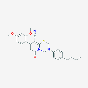 3-(4-butylphenyl)-8-(2,4-dimethoxyphenyl)-6-oxo-3,4,7,8-tetrahydro-2H,6H-pyrido[2,1-b][1,3,5]thiadiazine-9-carbonitrile