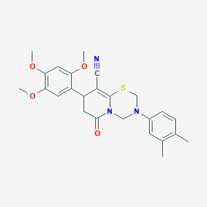 molecular formula C25H27N3O4S B11424594 3-(3,4-dimethylphenyl)-6-oxo-8-(2,4,5-trimethoxyphenyl)-3,4,7,8-tetrahydro-2H,6H-pyrido[2,1-b][1,3,5]thiadiazine-9-carbonitrile 