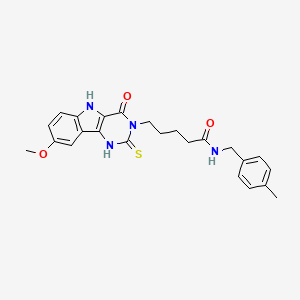 molecular formula C24H26N4O3S B11424662 5-{8-methoxy-4-oxo-2-sulfanylidene-1H,2H,3H,4H,5H-pyrimido[5,4-b]indol-3-yl}-N-[(4-methylphenyl)methyl]pentanamide 