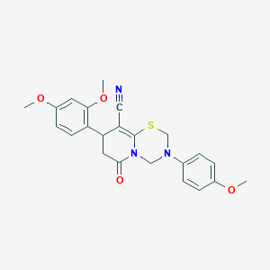 8-(2,4-dimethoxyphenyl)-3-(4-methoxyphenyl)-6-oxo-3,4,7,8-tetrahydro-2H,6H-pyrido[2,1-b][1,3,5]thiadiazine-9-carbonitrile