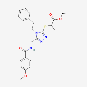 ethyl 2-((5-((4-methoxybenzamido)methyl)-4-phenethyl-4H-1,2,4-triazol-3-yl)thio)propanoate