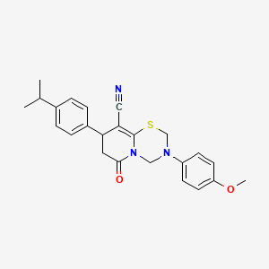 molecular formula C24H25N3O2S B11424790 3-(4-methoxyphenyl)-6-oxo-8-[4-(propan-2-yl)phenyl]-3,4,7,8-tetrahydro-2H,6H-pyrido[2,1-b][1,3,5]thiadiazine-9-carbonitrile 