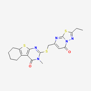 molecular formula C19H19N5O2S3 B11424852 2-[(2-Ethyl-5-oxo-[1,3,4]thiadiazolo[3,2-a]pyrimidin-7-yl)methylsulfanyl]-3-methyl-5,6,7,8-tetrahydro-[1]benzothiolo[2,3-d]pyrimidin-4-one 