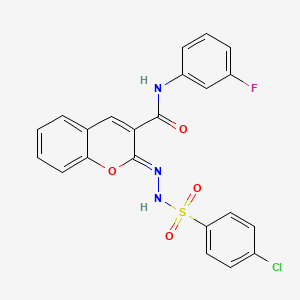 (2Z)-2-{2-[(4-chlorophenyl)sulfonyl]hydrazinylidene}-N-(3-fluorophenyl)-2H-chromene-3-carboxamide