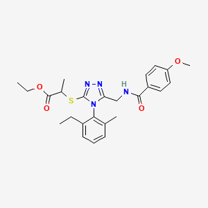 ethyl 2-((4-(2-ethyl-6-methylphenyl)-5-((4-methoxybenzamido)methyl)-4H-1,2,4-triazol-3-yl)thio)propanoate