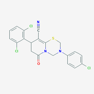 molecular formula C20H14Cl3N3OS B11424932 3-(4-chlorophenyl)-8-(2,6-dichlorophenyl)-6-oxo-3,4,7,8-tetrahydro-2H,6H-pyrido[2,1-b][1,3,5]thiadiazine-9-carbonitrile 