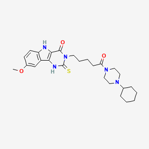 3-[5-(4-cyclohexylpiperazin-1-yl)-5-oxopentyl]-8-methoxy-2-thioxo-1,2,3,5-tetrahydro-4H-pyrimido[5,4-b]indol-4-one