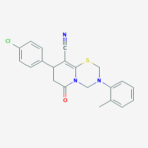 molecular formula C21H18ClN3OS B11424983 8-(4-chlorophenyl)-3-(2-methylphenyl)-6-oxo-3,4,7,8-tetrahydro-2H,6H-pyrido[2,1-b][1,3,5]thiadiazine-9-carbonitrile 