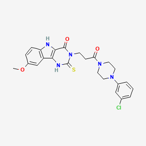 molecular formula C24H24ClN5O3S B11424998 3-{3-[4-(3-chlorophenyl)piperazin-1-yl]-3-oxopropyl}-8-methoxy-2-sulfanylidene-1H,2H,3H,4H,5H-pyrimido[5,4-b]indol-4-one 