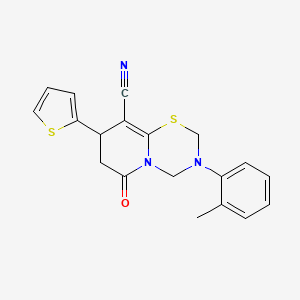 3-(2-methylphenyl)-6-oxo-8-(thiophen-2-yl)-3,4,7,8-tetrahydro-2H,6H-pyrido[2,1-b][1,3,5]thiadiazine-9-carbonitrile