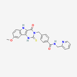 4-[(8-methoxy-4-oxo-2-thioxo-1,2,4,5-tetrahydro-3H-pyrimido[5,4-b]indol-3-yl)methyl]-N-(pyridin-2-ylmethyl)benzamide