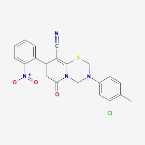 3-(3-chloro-4-methylphenyl)-8-(2-nitrophenyl)-6-oxo-3,4,7,8-tetrahydro-2H,6H-pyrido[2,1-b][1,3,5]thiadiazine-9-carbonitrile