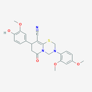 3-(2,4-dimethoxyphenyl)-8-(4-hydroxy-3-methoxyphenyl)-6-oxo-3,4,7,8-tetrahydro-2H,6H-pyrido[2,1-b][1,3,5]thiadiazine-9-carbonitrile