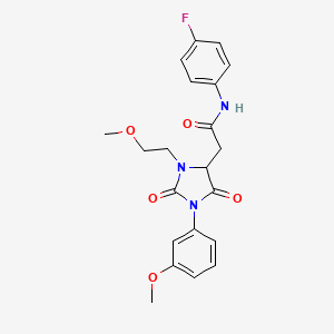 molecular formula C21H22FN3O5 B11425199 N-(4-fluorophenyl)-2-[3-(2-methoxyethyl)-1-(3-methoxyphenyl)-2,5-dioxoimidazolidin-4-yl]acetamide 