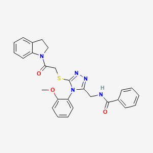 N-((5-((2-(indolin-1-yl)-2-oxoethyl)thio)-4-(2-methoxyphenyl)-4H-1,2,4-triazol-3-yl)methyl)benzamide