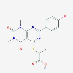 2-((2-(4-Methoxyphenyl)-6,8-dimethyl-5,7-dioxo-5,6,7,8-tetrahydropyrimido[4,5-d]pyrimidin-4-yl)thio)propanoic acid