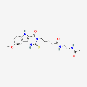 N-(2-acetamidoethyl)-5-(8-methoxy-4-oxo-2-sulfanylidene-1,5-dihydropyrimido[5,4-b]indol-3-yl)pentanamide