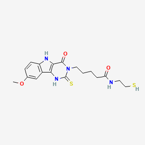 5-(8-methoxy-4-oxo-2-thioxo-1,2,4,5-tetrahydro-3H-pyrimido[5,4-b]indol-3-yl)-N-(2-sulfanylethyl)pentanamide