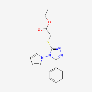 molecular formula C16H16N4O2S B11425331 ethyl {[5-phenyl-4-(1H-pyrrol-1-yl)-4H-1,2,4-triazol-3-yl]sulfanyl}acetate 