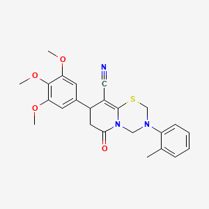 3-(2-Methylphenyl)-6-oxo-8-(3,4,5-trimethoxyphenyl)-2,4,7,8-tetrahydropyrido[2,1-b][1,3,5]thiadiazine-9-carbonitrile