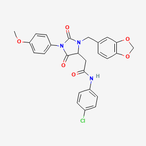 2-[3-(1,3-benzodioxol-5-ylmethyl)-1-(4-methoxyphenyl)-2,5-dioxoimidazolidin-4-yl]-N-(4-chlorophenyl)acetamide