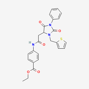 molecular formula C25H23N3O5S B11425414 Ethyl 4-({[2,5-dioxo-1-phenyl-3-(thiophen-2-ylmethyl)imidazolidin-4-yl]acetyl}amino)benzoate 